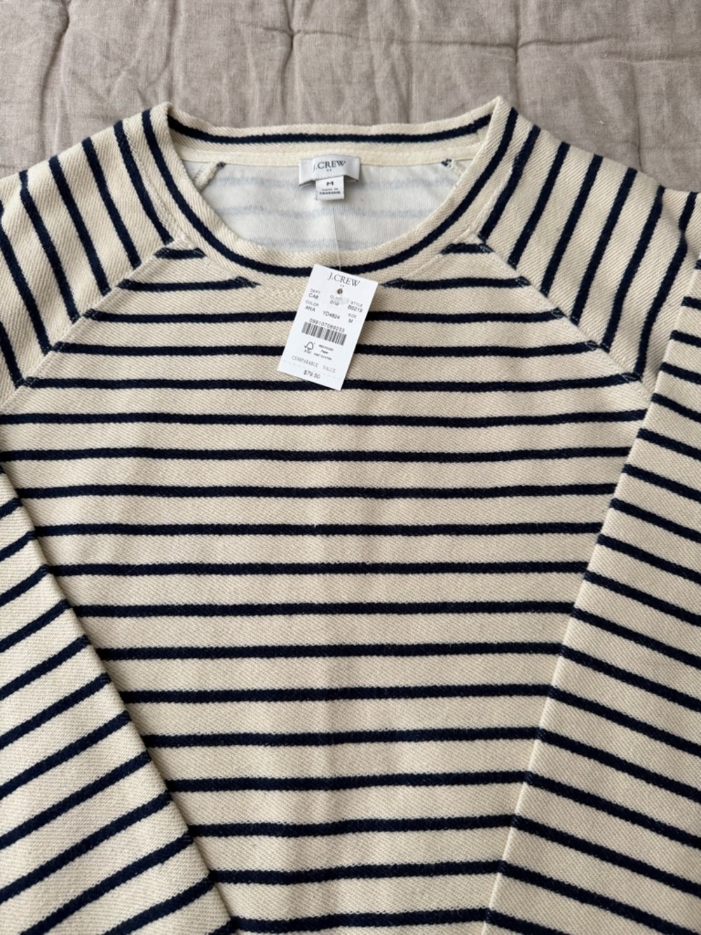 J.Crew factory cream with navy stripe nautical sweatshirt, medium BNWT